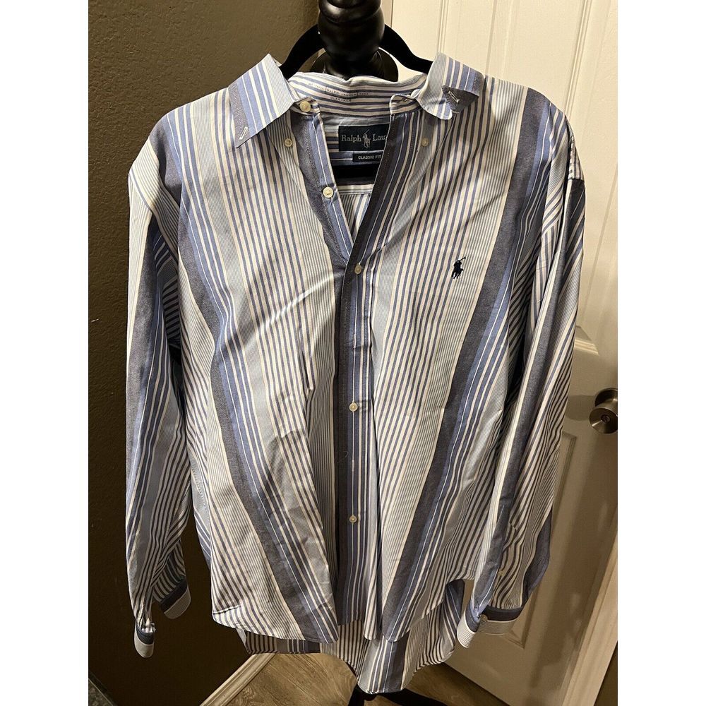RARE! Ralph Lauren PRL 67 Bleeker R.L. ACADEMY LS Blue Striped Shirt Mens XL